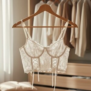 NWT Avidlove White Lace Bustier – Romantic Lace & Ribbon Details Size Medium